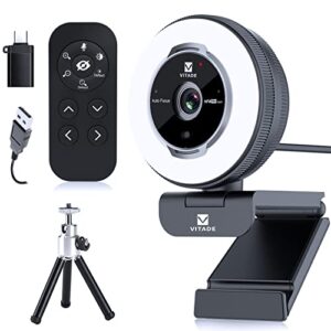 vitade zoomable webcam with remote control, 1080p 60fps streaming webcam with adjustable ring light and tripod, pro usb 5x digital zoom webcam for zoom/skype teams/laptop/mac windows