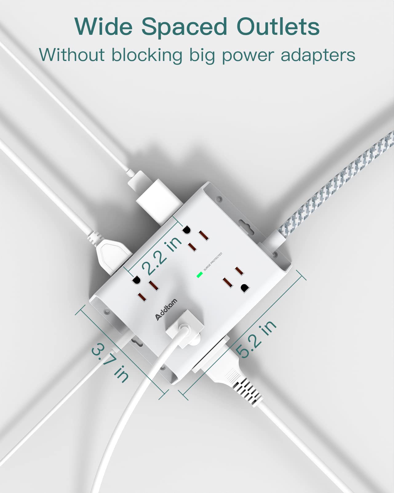 Surge Protector Power Strip, 8 Widely Outlets with 4 USB Ports(1 USB C Outlet) and 3 Outlets with 3 USB Ports, Flat Plug Extension Cord, Wall Mount for Dorm Home Office, ETL Listed