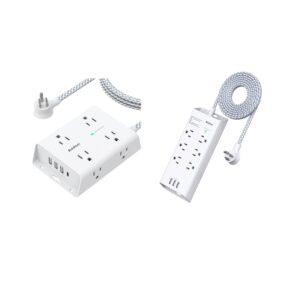 surge protector power strip, 8 widely outlets with 4 usb ports(1 usb c outlet) and 6 outlets with 3 usb ports, flat plug extension cord, wall mount for dorm home office, etl listed