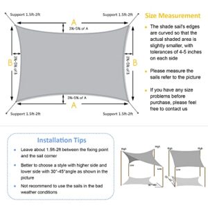 Garden expert 16'x20' Sun Shade Sail Light Grey Rectangle Canopy Sail Shade for Patio Garden Outdoor Backyard