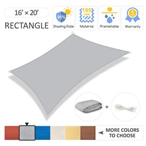 Garden expert 16'x20' Sun Shade Sail Light Grey Rectangle Canopy Sail Shade for Patio Garden Outdoor Backyard