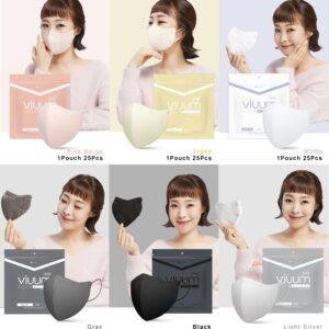 HOMSSEM [25pcs] VIUUM Deluxe Korean Face Color Mask– Soft and Durable Korea Face Mask for Adults –2D 4-Layer Filter 6Color (Black-Large)