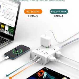 Surge Protector Power Strip, 8 Widely Outlets with 4 USB Ports(1 USB C Outlet) and Outlet Extender with USB C, Essential for Dorm Home Office, ETL Listed