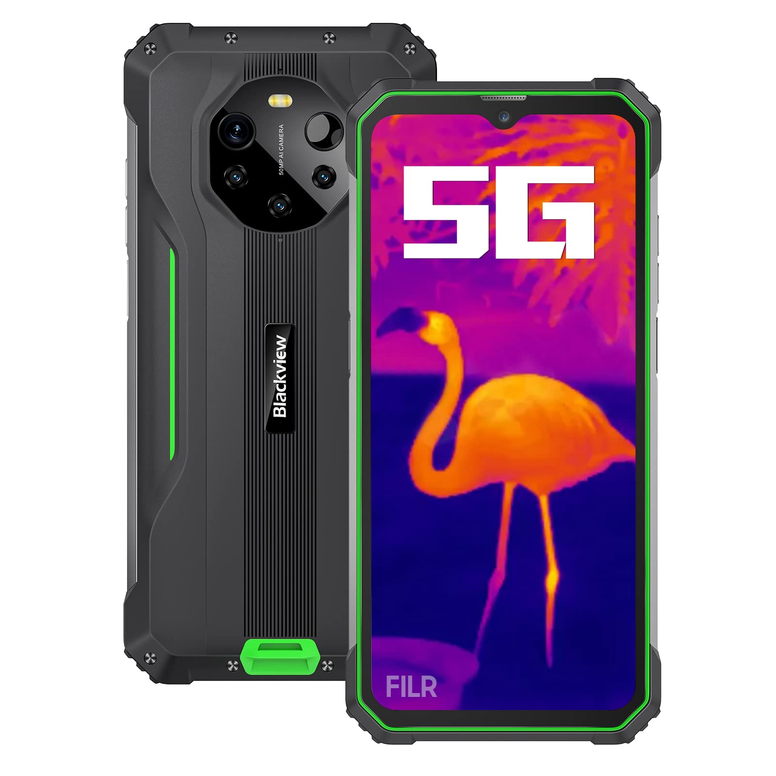 5G Rugged Smartphone Unlocked, Blackview BL8800Pro, FLIR Thermal Imaging Camera, 8GB+128GB Android 11, 50MP Camera, 8380mAh Battery 33W Fast Charge, 6.58"HD Display, IP68/IP69K Waterproof,GPS,NFC,OTG