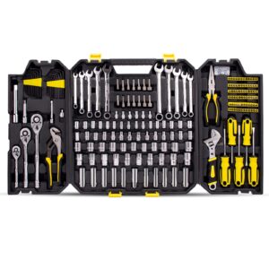 azuno 303pcs mechanic tool set, diy hand tool kit set, auto repair tool box, multi-function organizer with black storage case
