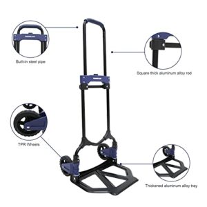 Folding Hand Truck and Dolly,154 lb Capacity Aluminum Portable Cart with Telescoping Handle, Blue, FW-90ST-Blue-22