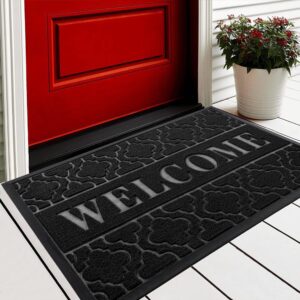 yimobra welcome door mat, heavy duty durable front door mat for home entrance, garage and garden outside entryway floor mat, non slip, fade resistant, easy clean, 29.5 x 17 inch, black