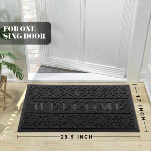 Yimobra Welcome Door Mat, Heavy Duty Durable Front Door Mat for Home Entrance, Garage and Garden Outside Entryway Floor Mat, Non Slip, Fade Resistant, Easy Clean, 29.5 x 17 Inch, Black