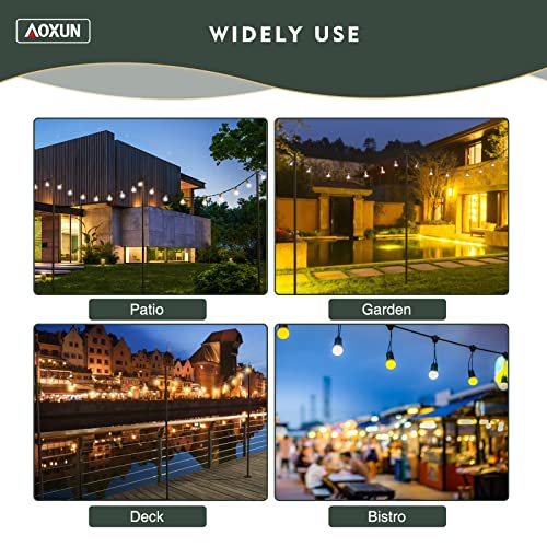 Aoxun Outdoor String Light Poles, 8 FT Metal Poles with Hooks-2 Pack, Hang Up Lights LED Solar Bulbs, Heavy Duty Patio Stand & Hanger for Outside, Deck, Garden, Bistro, Wedding