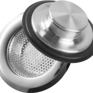 (Combo Pack) Stainless Steel Kitchen Sink Strainer and Stopper - 4.5” x 2.75” x 1” Strainer and 3.35” x 1.18” Stopper- Strainer with 2 mm Holes and Stopper with Strong Rubber Seal and Round Knob Grip