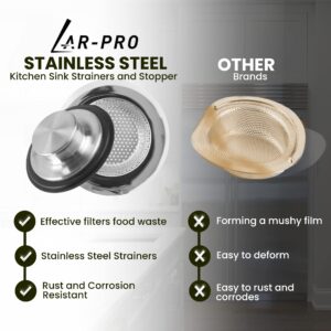 (Combo Pack) Stainless Steel Kitchen Sink Strainer and Stopper - 4.5” x 2.75” x 1” Strainer and 3.35” x 1.18” Stopper- Strainer with 2 mm Holes and Stopper with Strong Rubber Seal and Round Knob Grip