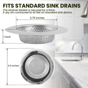 (Combo Pack) Stainless Steel Kitchen Sink Strainer and Stopper - 4.5” x 2.75” x 1” Strainer and 3.35” x 1.18” Stopper- Strainer with 2 mm Holes and Stopper with Strong Rubber Seal and Round Knob Grip