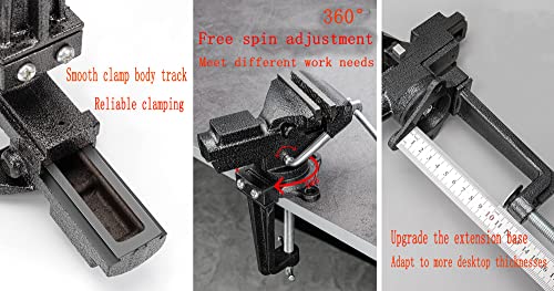 MYTEC Bench Vise or Table Vise, multifunctional jaw, multi-functional Combined Vise with Quick Adjustment, Universal Rotate 360° Work Clamp-On Vise, 3.3" black