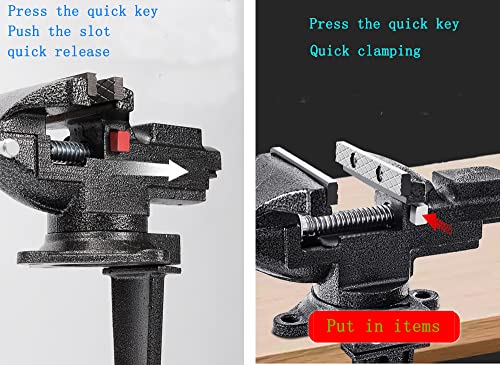 MYTEC Bench Vise or Table Vise, multifunctional jaw, multi-functional Combined Vise with Quick Adjustment, Universal Rotate 360° Work Clamp-On Vise, 3.3" black