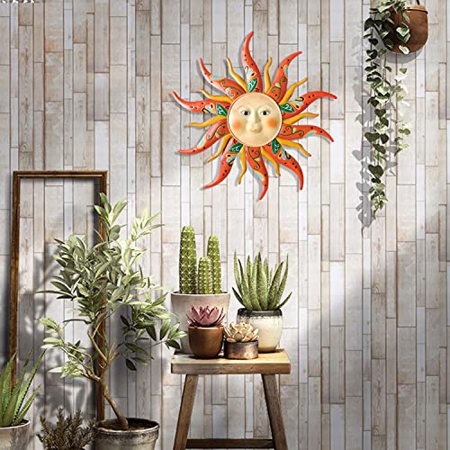 VOKPROOF Large Metal Sun Wall Art Decor - 23.6Inches Sun Face Garden Sculptures & Statues Wall Art for Indoor and Outdoor Decor, Yard, Farmhouse, Patio, Garden Decorations