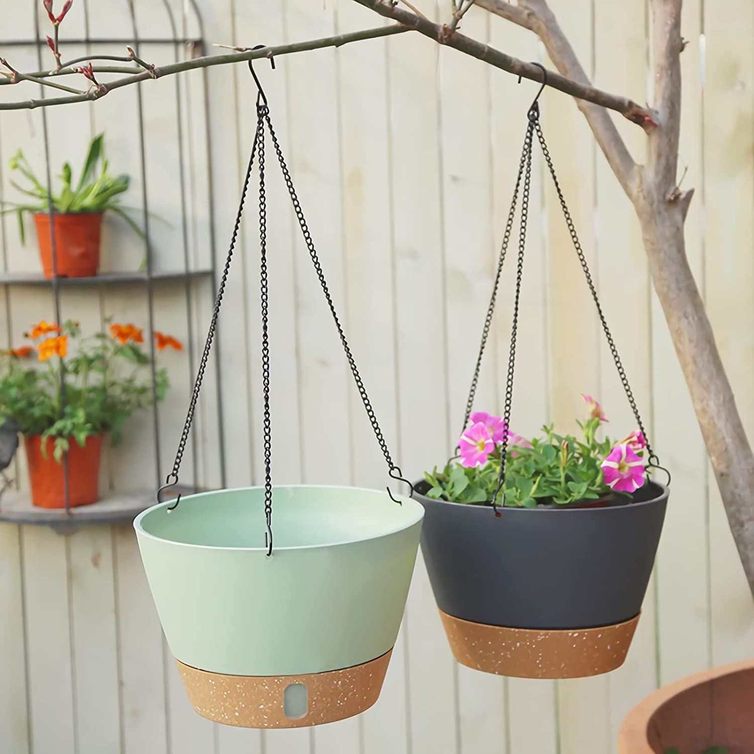 ZMTECH Hanging Planters for Indoor Plants Set of 2 Self Watering Hanging Pots Hanging Baskets Hanging Flower Pots for Outdoor Hanging Plants(8 Inch, Gray)