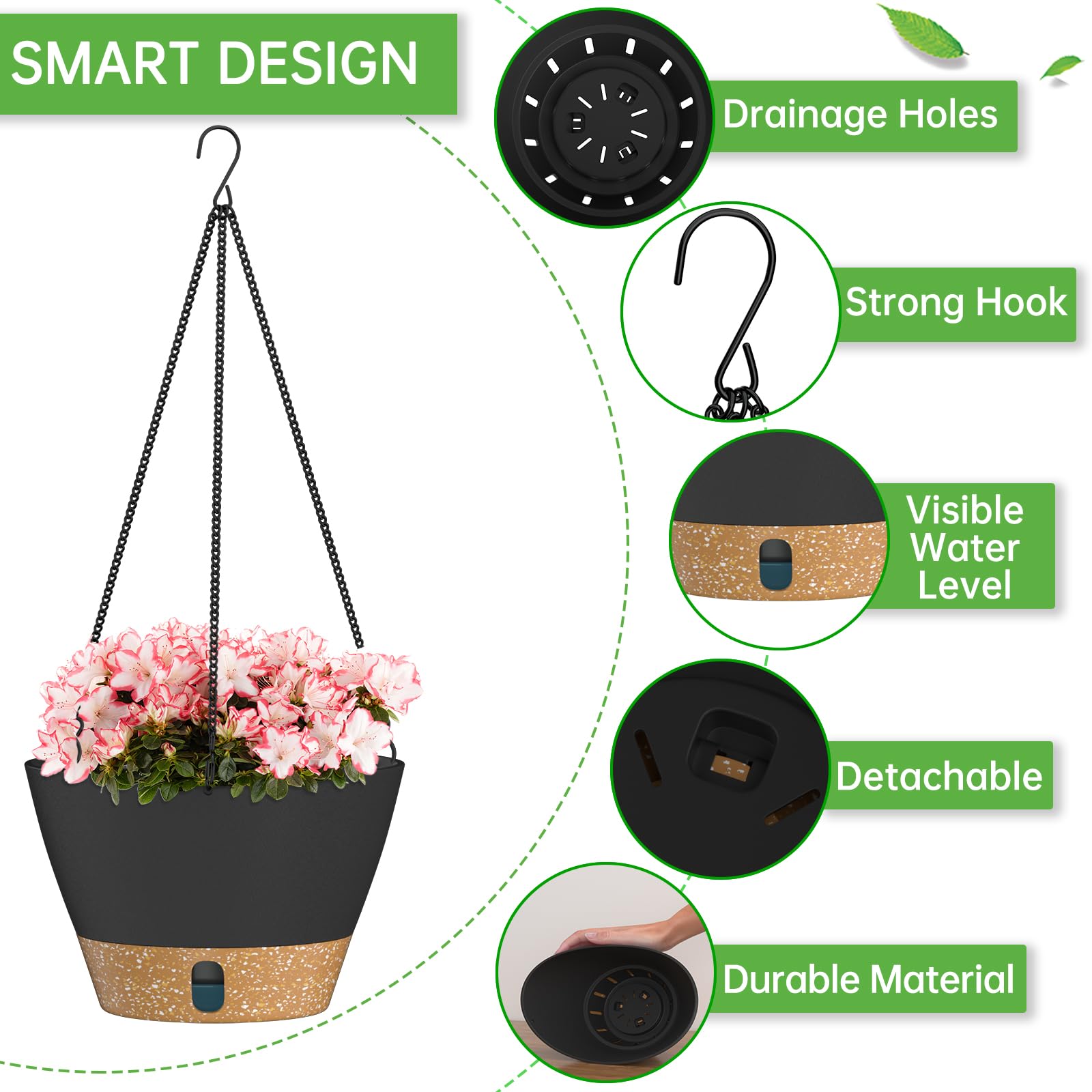 ZMTECH Hanging Planters for Indoor Plants Set of 2 Self Watering Hanging Pots Hanging Baskets Hanging Flower Pots for Outdoor Hanging Plants(8 Inch, Gray)