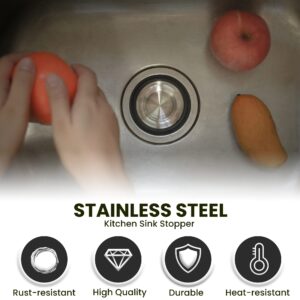 (2-Pack) Stainless Steel Kitchen Sink Stoppers - 3.35” x 1.18” Universal Fit Sink Drain Stoppers- with Strong Rubber Seal and Round Knob Grip - Suitable Replacement for InSinkErator STP-SS Stopper