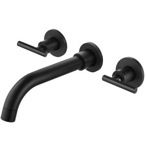 airuida matte black wall mounted widespread bathroom sink faucet wall mount lavatory faucet vanity sink mixer tap 2 handles 3 holes 360 swivel spout with brass rough in valve