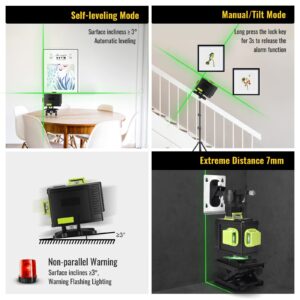 16 Lines Laser Level Self Leveling 4x360 4D Green Cross Line Laser Level with 2 Rechargeable Batteries & Magnetic Lifting Base for Picture Hanging Construction Wall Writing Tile Installation