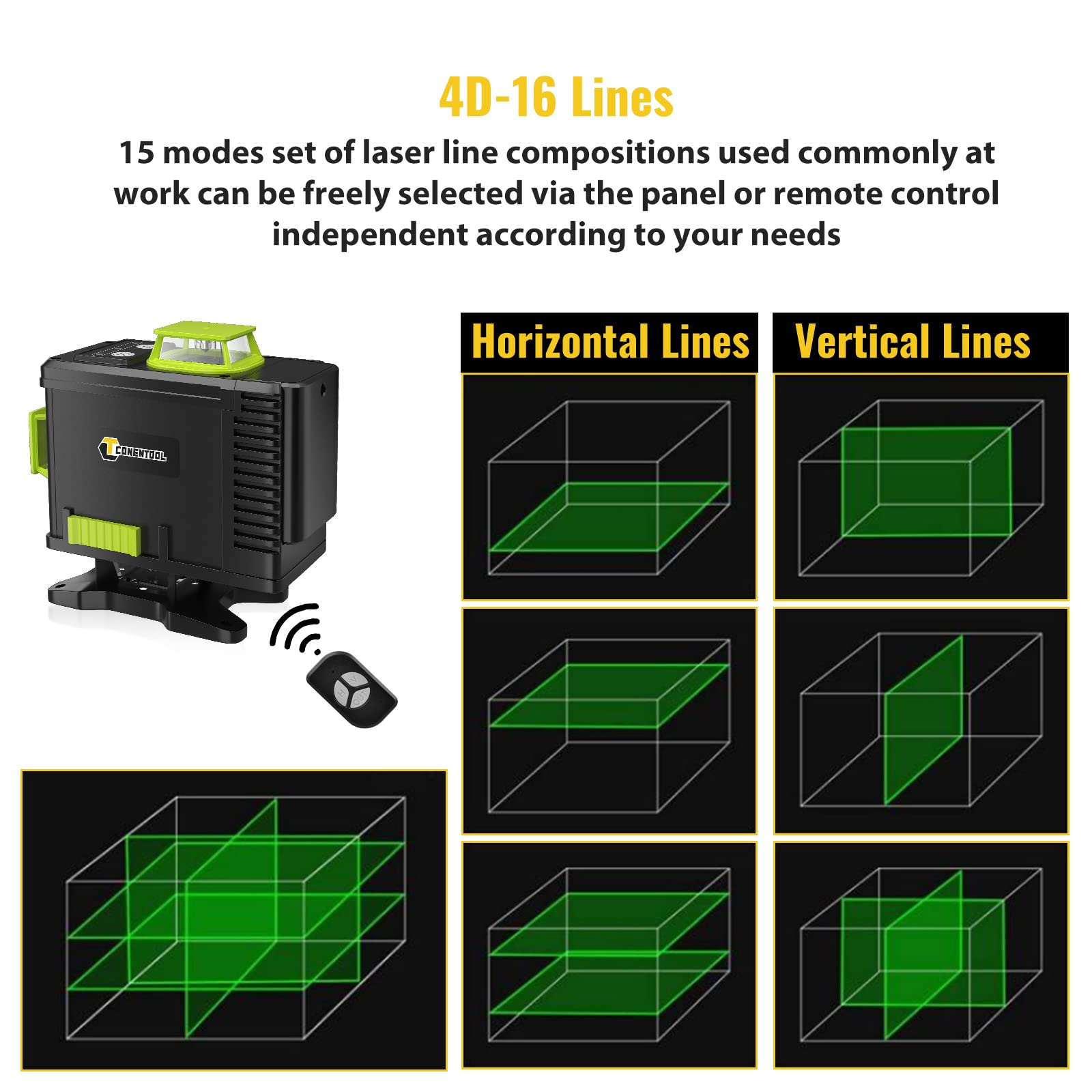 16 Lines Laser Level Self Leveling 4x360 4D Green Cross Line Laser Level with 2 Rechargeable Batteries & Magnetic Lifting Base for Picture Hanging Construction Wall Writing Tile Installation