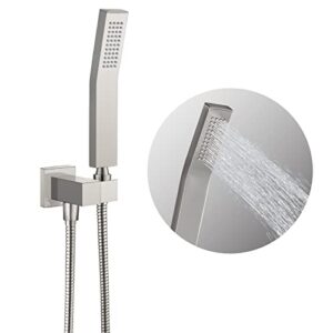 gotonovo wall mount high pressure brushed nickel square hand held shower with wall connector and solid brass hose set