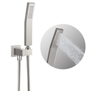 gotonovo Wall Mount High Pressure Brushed Nickel Square Hand Held Shower with Wall Connector and Solid Brass Hose Set