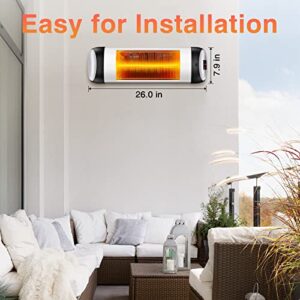 Outdoor Patio Heater, Trustech Infrared Heater with1500W, Remote Control and Timer, Indoor/Outdoor Heater with Overheat Shut Off Protection, Quiet Operation for Patio Use, Backyard,Garage,Wall Mount