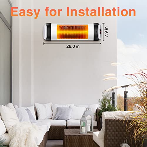 Outdoor Patio Heater, Trustech Infrared Heater with1500W, Remote Control and Timer, Indoor/Outdoor Heater with Overheat Shut Off Protection, Quiet Operation for Patio Use, Backyard,Garage,Wall Mount
