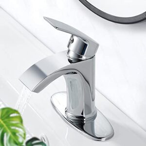 solepearl waterfall bathroom faucet chrome, modern single handle single hole bathroom sink faucet flat spout, 1 or 3 holes lavatory basin vanity commercial solid brass faucet with deck plate