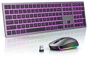 backlit wireless keyboard and mouse, peious 7 color light up mouse and keyboard, full size rechargeable usb illuminated keyboard and mouse for mac, chormebook, windows computer laptop