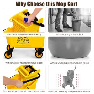 S AFSTAR 24L/26 Quart Commercial Mop Bucket with Wringer, Household Mop Bucket with Wheels & Potable Handle, Industrial Mop Wringer Bucket for Home Office Market Restaurant Hotel (Yellow)