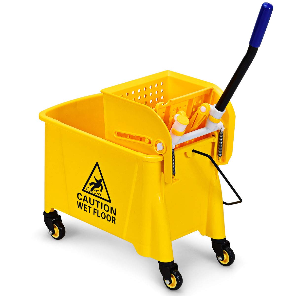 S AFSTAR 20L/21 Quart Commercial Mop Bucket with Wringer, Portable Mop Bucket with Wheels & Handle, Household Mop Wringer Bucket for Home Office Market Restaurant Hotel (Yellow)