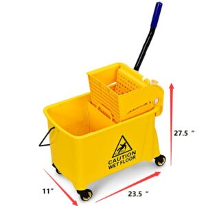 S AFSTAR 20L/21 Quart Commercial Mop Bucket with Wringer, Portable Mop Bucket with Wheels & Handle, Household Mop Wringer Bucket for Home Office Market Restaurant Hotel (Yellow)