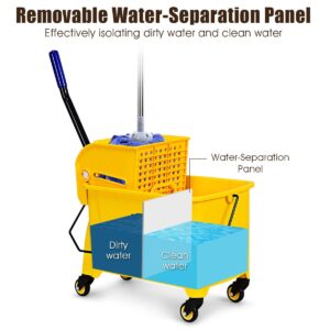 S AFSTAR 20L/21 Quart Commercial Mop Bucket with Wringer, Portable Mop Bucket with Wheels & Handle, Household Mop Wringer Bucket for Home Office Market Restaurant Hotel (Yellow)