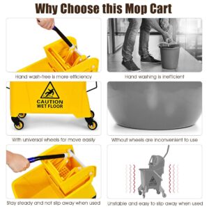 S AFSTAR 20L/21 Quart Commercial Mop Bucket with Wringer, Portable Mop Bucket with Wheels & Handle, Household Mop Wringer Bucket for Home Office Market Restaurant Hotel (Yellow)