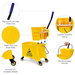 S AFSTAR 20L/21 Quart Commercial Mop Bucket with Wringer, Portable Mop Bucket with Wheels & Handle, Household Mop Wringer Bucket for Home Office Market Restaurant Hotel (Yellow)