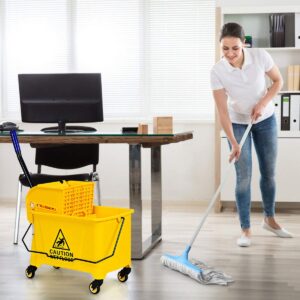 S AFSTAR 20L/21 Quart Commercial Mop Bucket with Wringer, Portable Mop Bucket with Wheels & Handle, Household Mop Wringer Bucket for Home Office Market Restaurant Hotel (Yellow)