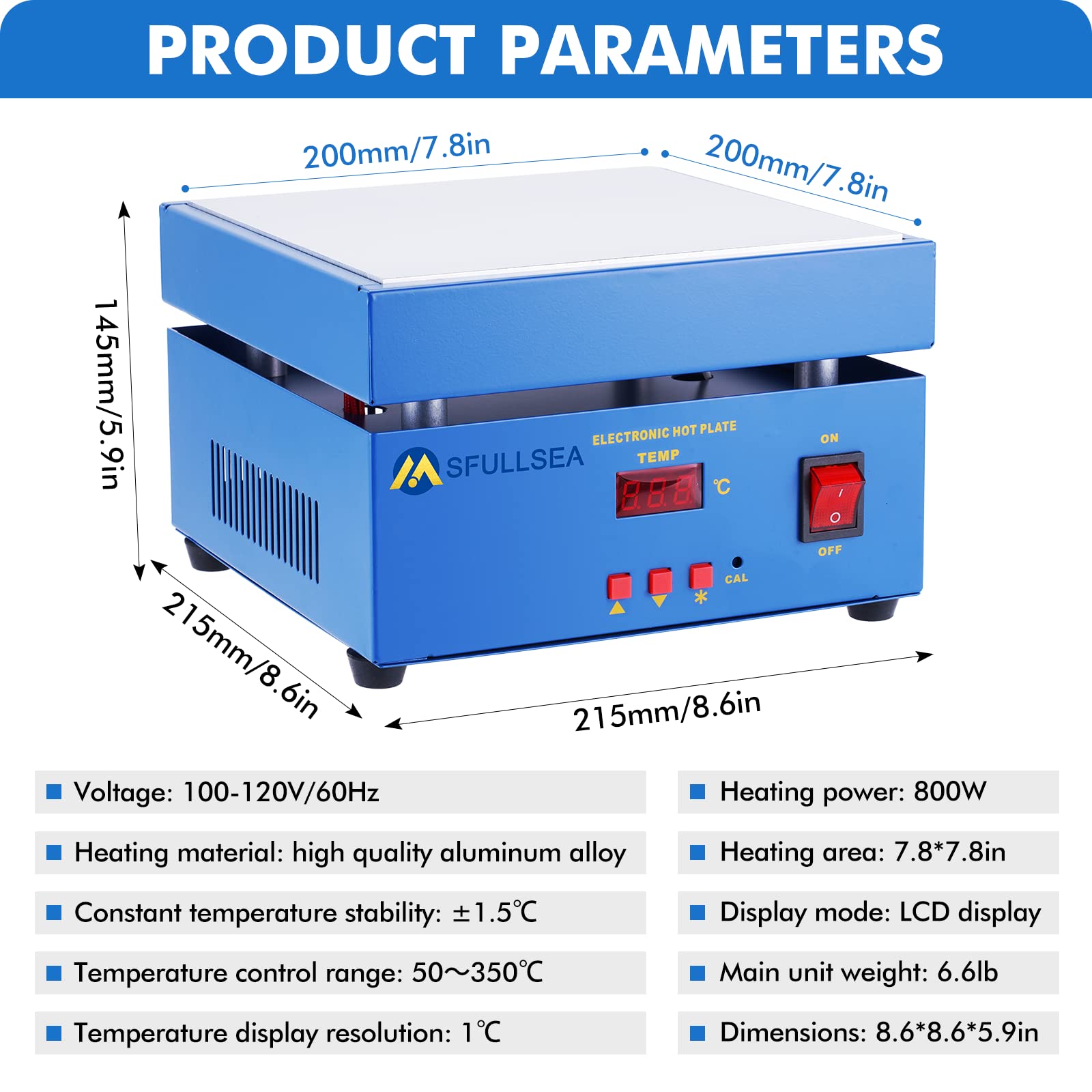 Preheat Soldering Preheating Station Welder 7.8x7.8in Hot Plate Soldering Heater Station Electric Hot Plate Preheat LCD Screen Separator Machine for Soldering Station Welder 200x200mm