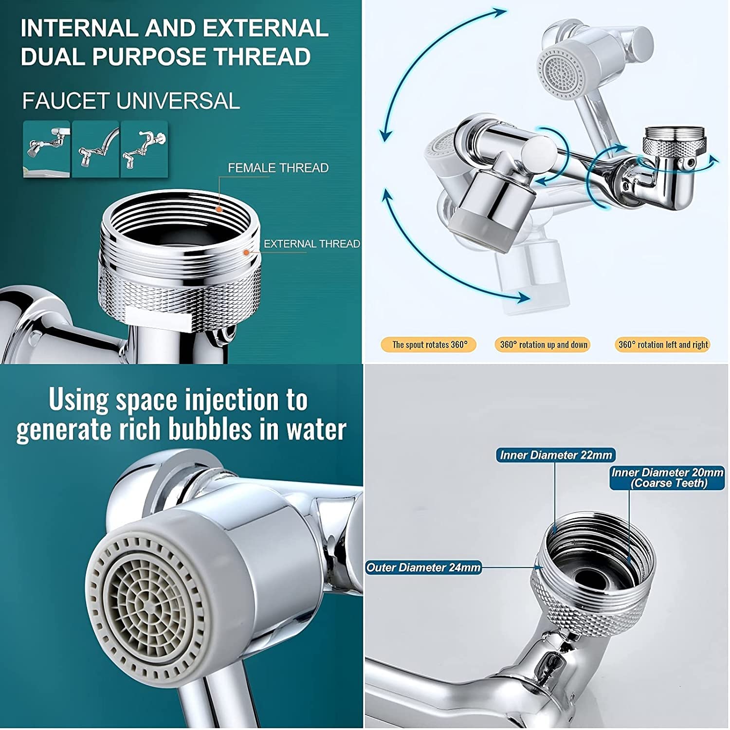 Rotating Faucet Extender Aerator 1080°+360° Universal Large Angle Robotic Arm Water Nozzle Swivel Faucet Extender, Bathroom Sink Faucet, Aerator Face Washing, Gargle and Eyewash Station