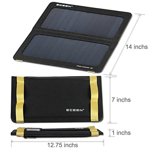 Solar Phone Charger for iPhone, ECEEN 13W Portable Solar Charger with Kickstand for iPhones, Smartphones, Tablets, GPS Units, Speakers, Gopro Cameras, and Other Devices Camping Gadgets Emergency Kit