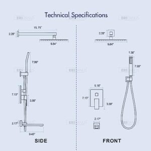 Eridanus Shower System with Tub Spout, Rough-in Valve Included, Shower Trim Kit Complete Set, 3-Function Rainfall Faucet Combo Sets, 10-inch Shower Head with Handheld and Tub Filler, Black Matte