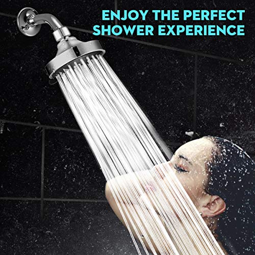 WarmSpray High Pressure Shower Head 5 Settings Fixed Showerhead 4 Inch High Flow Bathroom Showerhead with Adjustable Brass Ball Joint for Luxury Shower Experience Even at Low Water Pressure