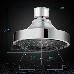 WarmSpray High Pressure Shower Head 5 Settings Fixed Showerhead 4 Inch High Flow Bathroom Showerhead with Adjustable Brass Ball Joint for Luxury Shower Experience Even at Low Water Pressure