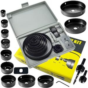 hole saw kit, 16-piece set. specially constructed heat treated carbon steel, metal hole saw kit mandrels, ideal for soft wood, pvc board，wood, plastic, drywall