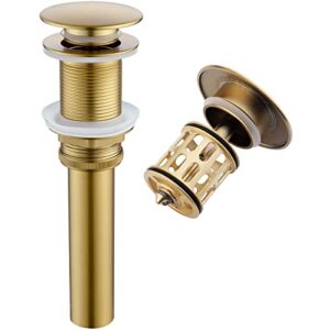 eaarsuo bathroom sink pop up drain without overflow, vessel sink drain with detachable filter basket, anti-corrosion and anti-clogging sink pop up drain stopper (brushed gold)