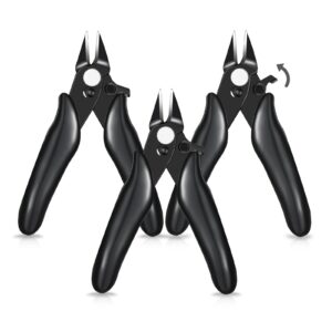 3 packs 3.5 inch micro cutter with lock flush cutter mini wire cutters side cutters diagonal cutting pliers small flush cut pliers jewelers tools soft wire snips nippers for electronic, model, black