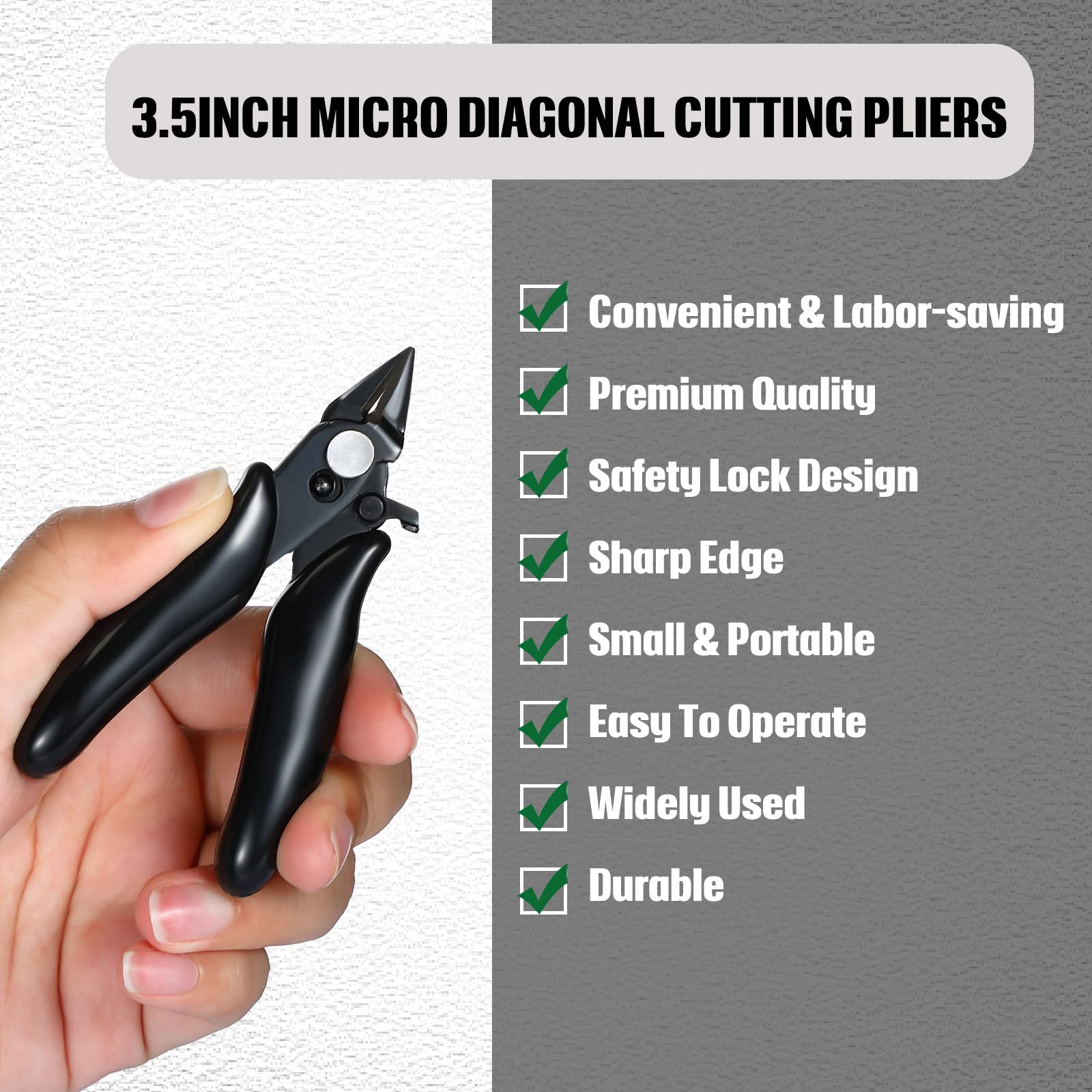 3 Packs 3.5 Inch Micro Cutter with Lock Flush Cutter Mini Wire Cutters Side Cutters Diagonal Cutting Pliers Small Flush Cut Pliers Jewelers Tools Soft Wire Snips Nippers for Electronic, Model, Black