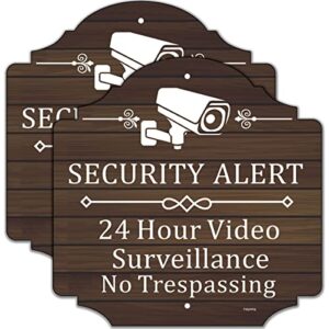 2 pack security alert 24 hour video surveillance signs no trespassing signs 12 x 12 inches cctv camera warning safety signs metal reflective sturdy rust aluminum waterproof easy to install