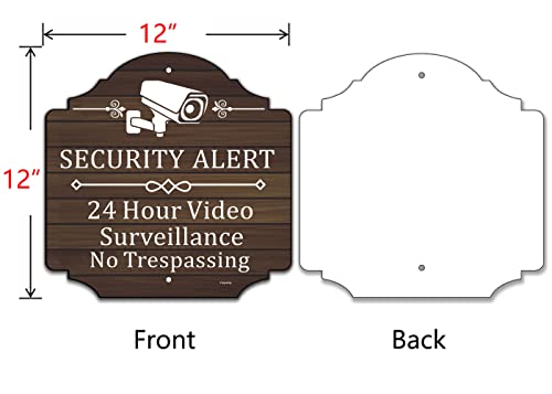 2 Pack Security Alert 24 Hour Video Surveillance Signs No Trespassing Signs 12 x 12 Inches CCTV Camera Warning Safety Signs Metal Reflective Sturdy Rust Aluminum Waterproof Easy to Install